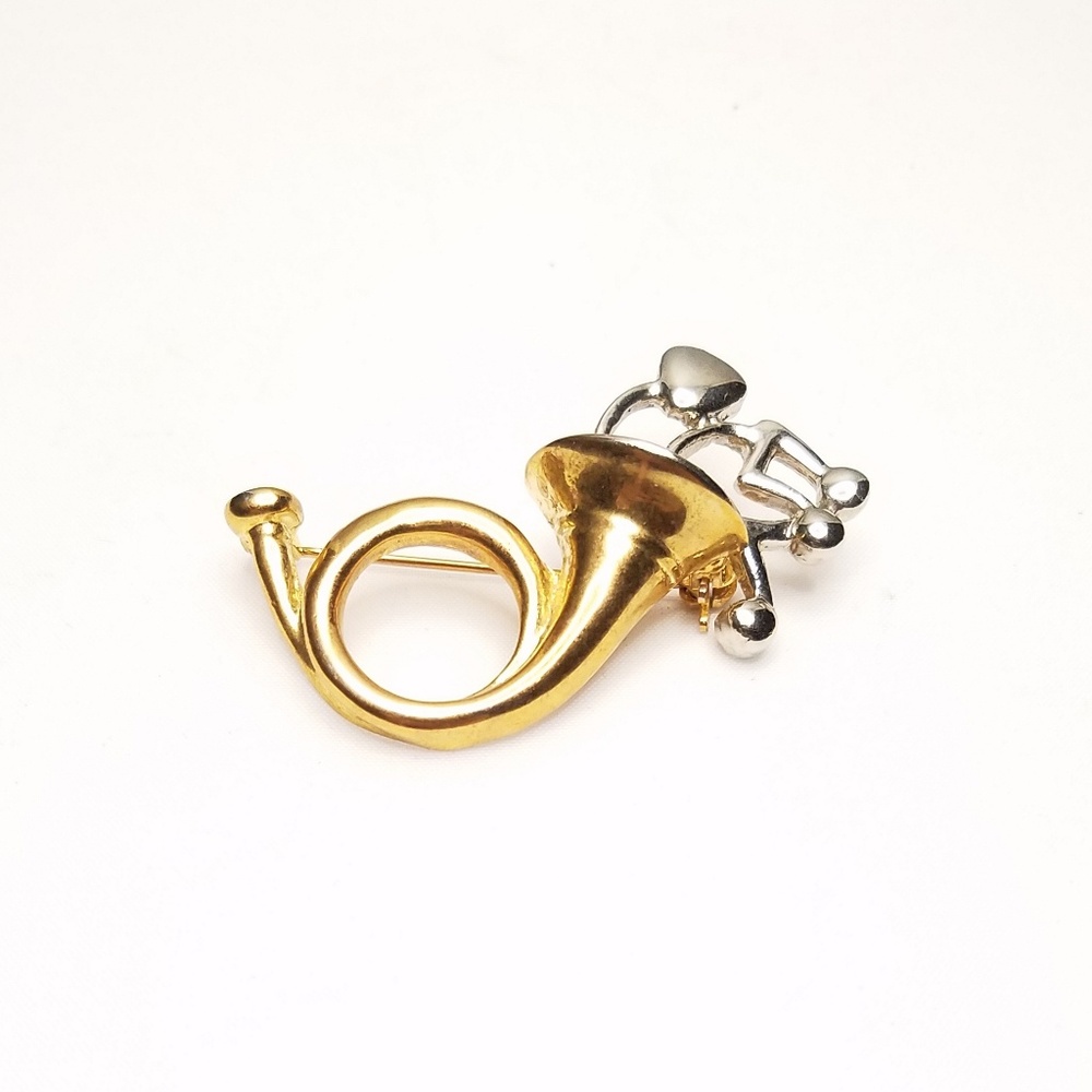 Vtg Trumpet Musical Notes Gold Silver Music Brooch